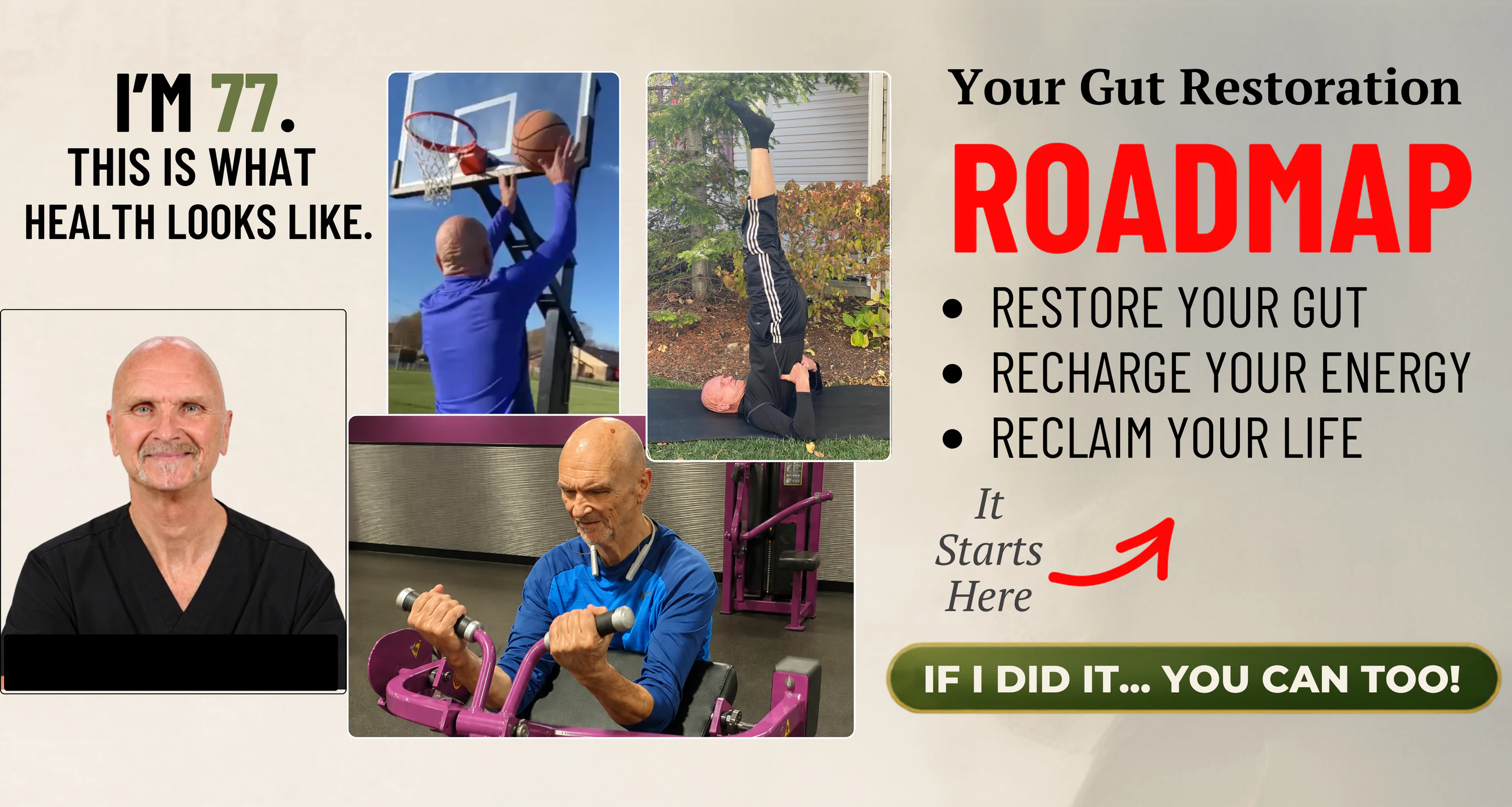 Dr. James Krystosik at age 77 presenting his gut restoration roadmap